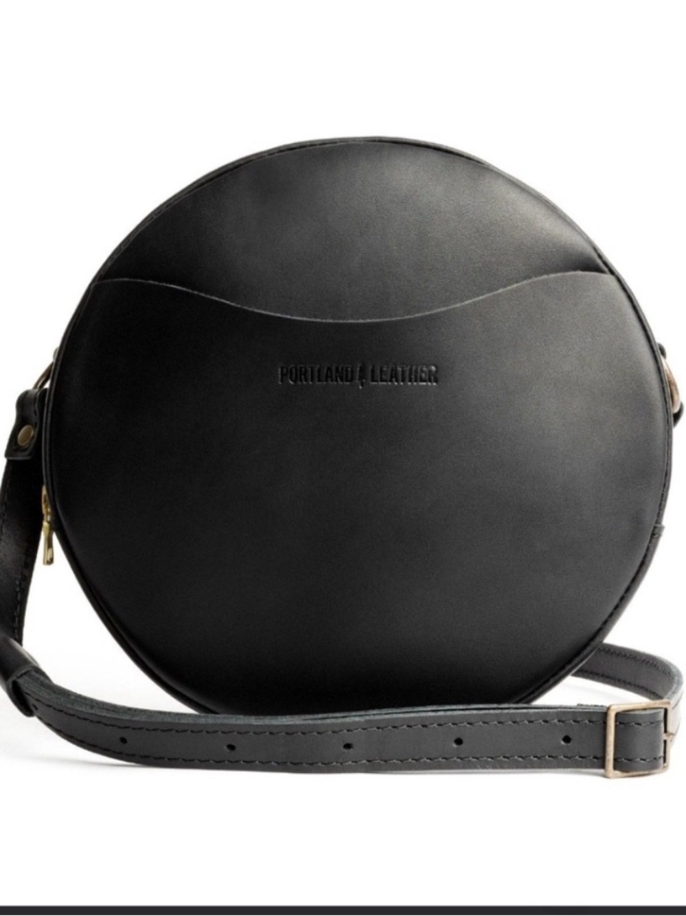 Portland Leather Black Round Crossbody Satchel NWOT